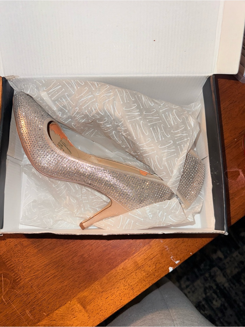 INC International Concepts Rhinestone Pointed-Toe Pumps in Rose Gold
